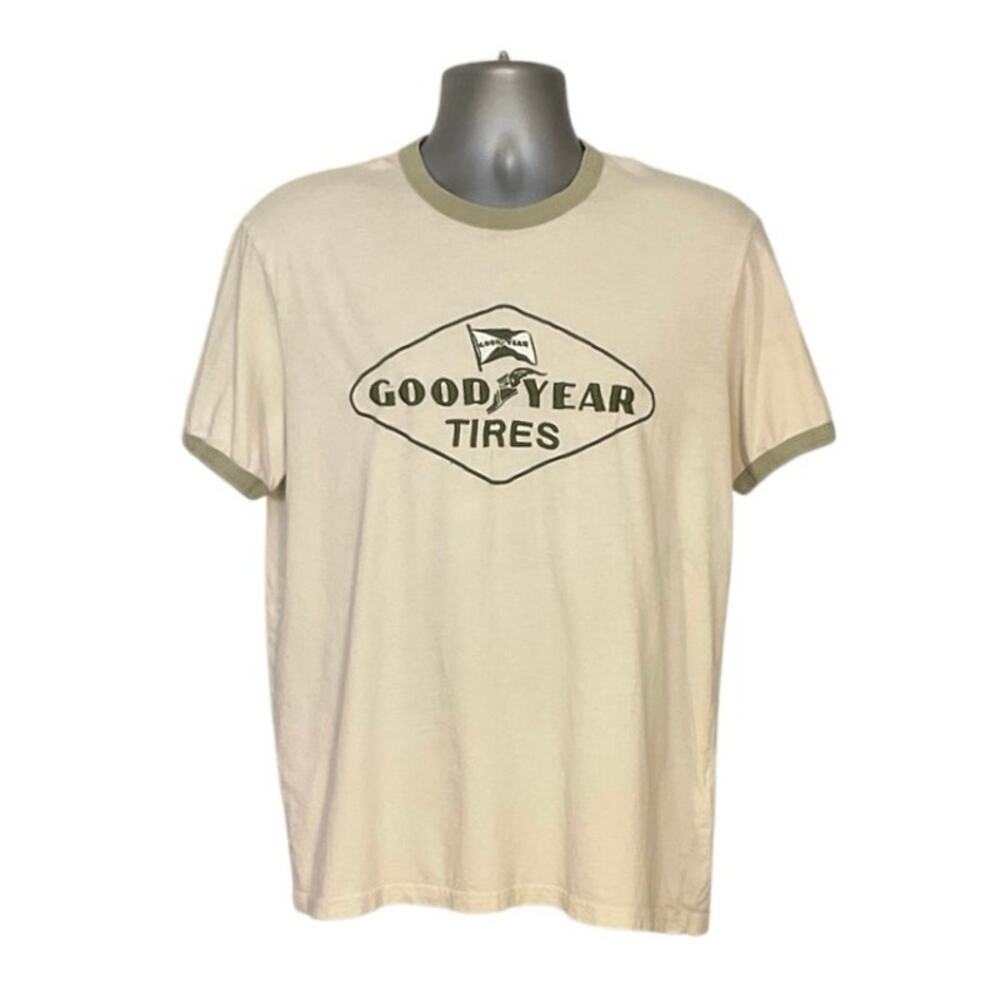 Lucky Brand Goodyear Tires Graphic T Shirt Mens Large Vintage Style Cream Tee